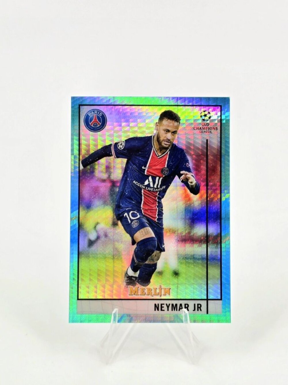 2020-21 Topps Merlin UEFA Champions League #58 Neymar Jr Aqua Wave Refractor